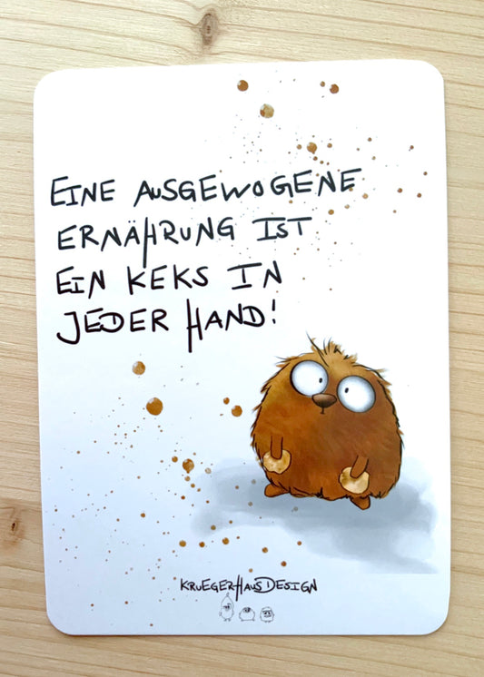 Postkarte Monster Kruegerhausdesign „Eine ausgewogene Ernährung…“